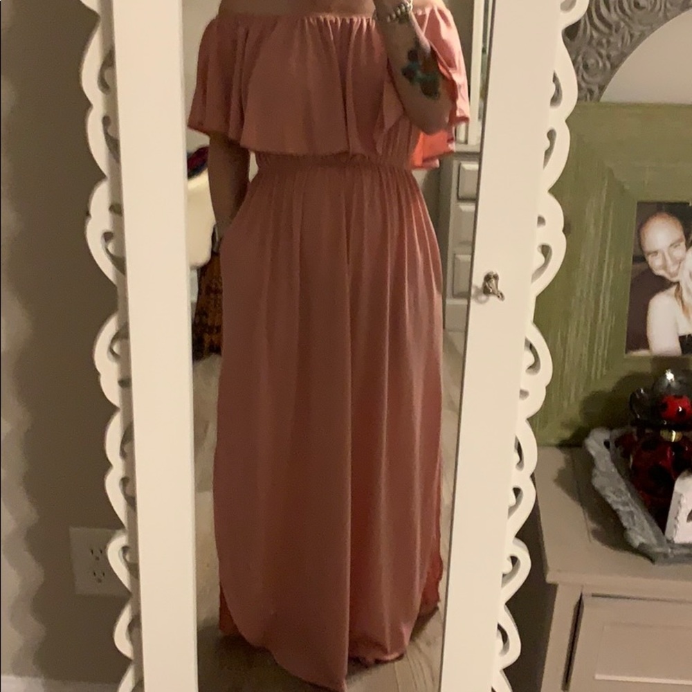 Pink off shoulder maxi
